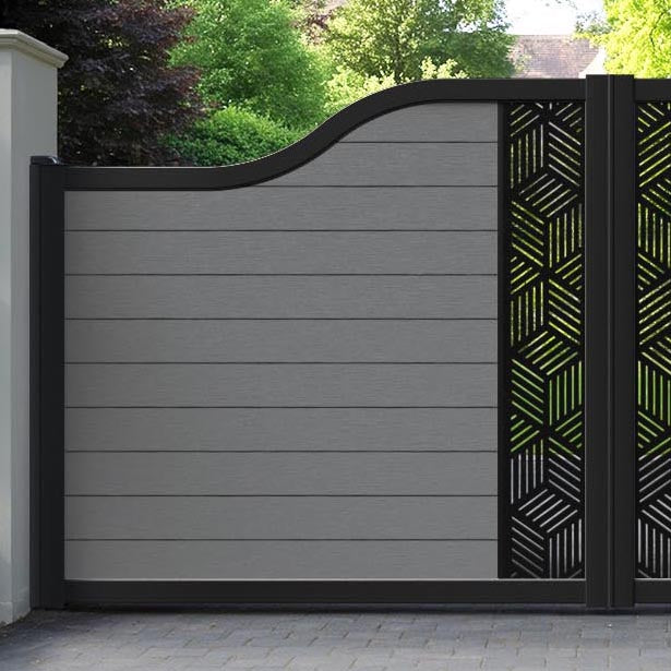 Fusion Cubed Curved Top Driveway Gate - Mid Grey - Middle Screen