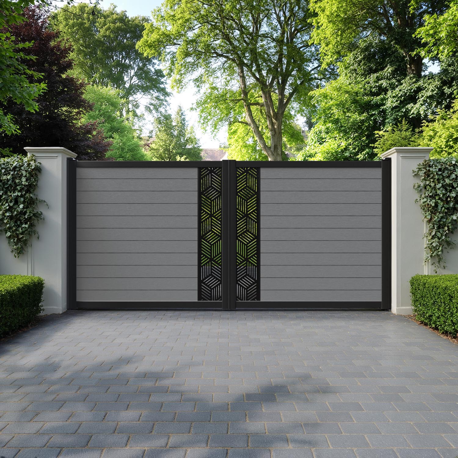 Fusion Cubed Straight Top Driveway Gate - Mid Grey - Middle Screen