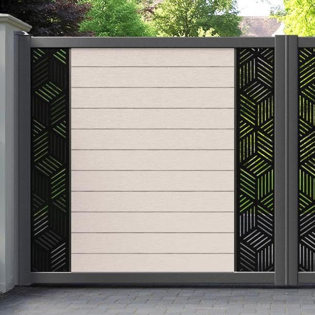 Fusion Cubed Straight Top Driveway Gate - Mid Stone - Middle & End Screen