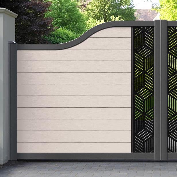Fusion Cubed Curved Top Driveway Gate - Mid Stone - Middle Screen