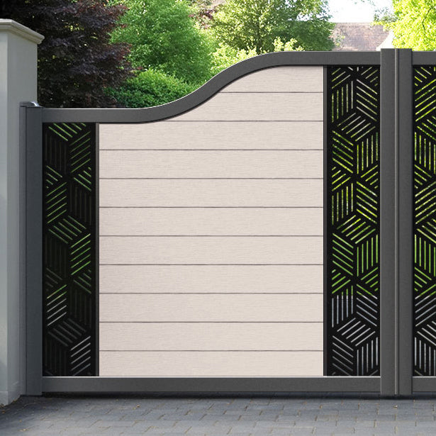 Fusion Cubed Curved Top Driveway Gate - Mid Stone - Middle & End Screen