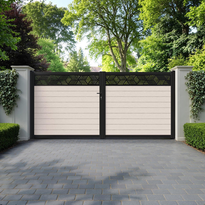 Fusion Cubed Straight Top Driveway Gate - Mid Stone - Top Screen