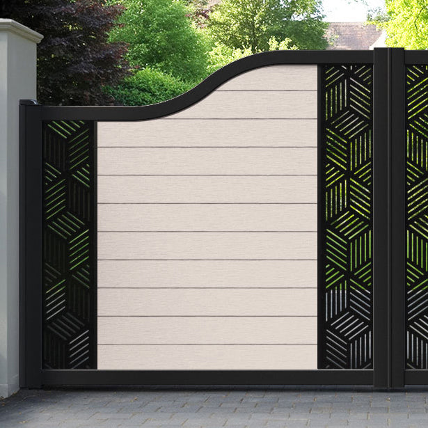 Fusion Cubed Curved Top Driveway Gate - Mid Stone - Middle & End Screen