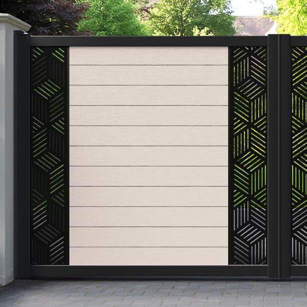 Fusion Cubed Straight Top Driveway Gate - Mid Stone - Middle & End Screen