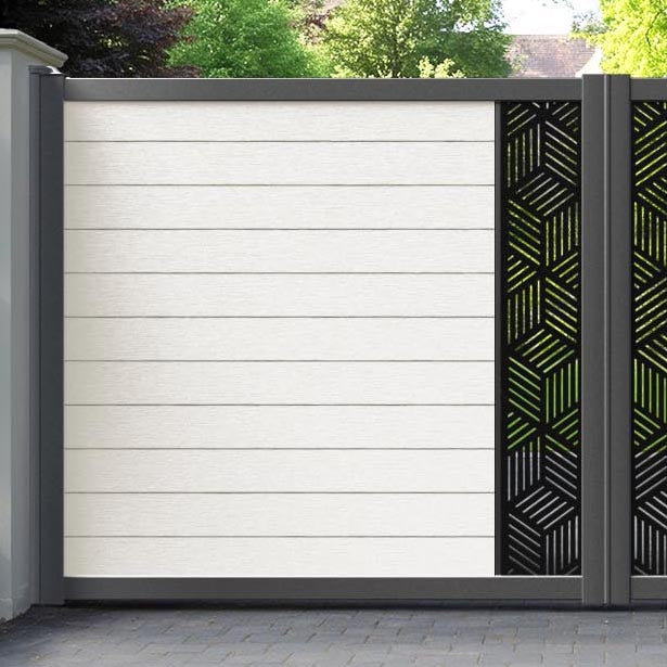 Fusion Cubed Straight Top Driveway Gate - Light Stone - Middle Screen