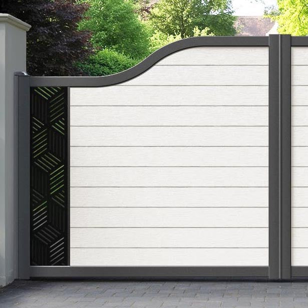 Fusion Cubed Curved Top Driveway Gate - Light Stone - End Screen