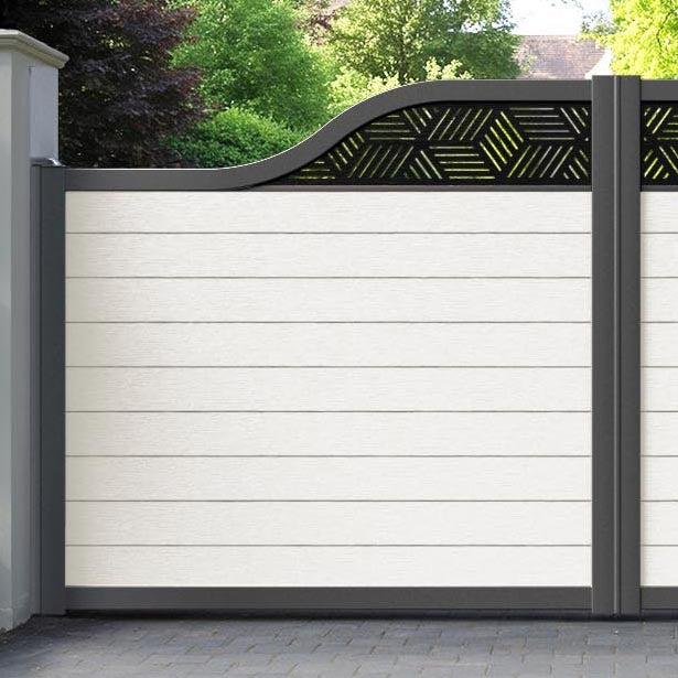 Fusion Cubed Curved Top Driveway Gate - Light Stone - Top Screen