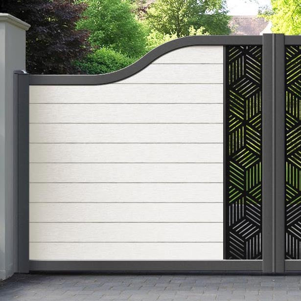 Fusion Cubed Curved Top Driveway Gate - Light Stone - Middle Screen
