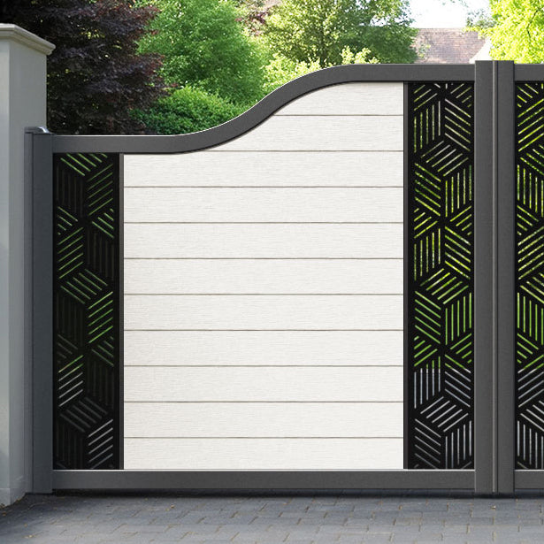 Fusion Cubed Curved Top Driveway Gate - Light Stone - Middle & End Screen