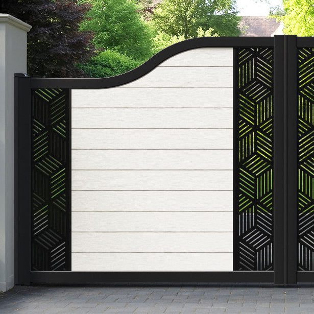 Fusion Cubed Curved Top Driveway Gate - Light Stone - Middle & End Screen