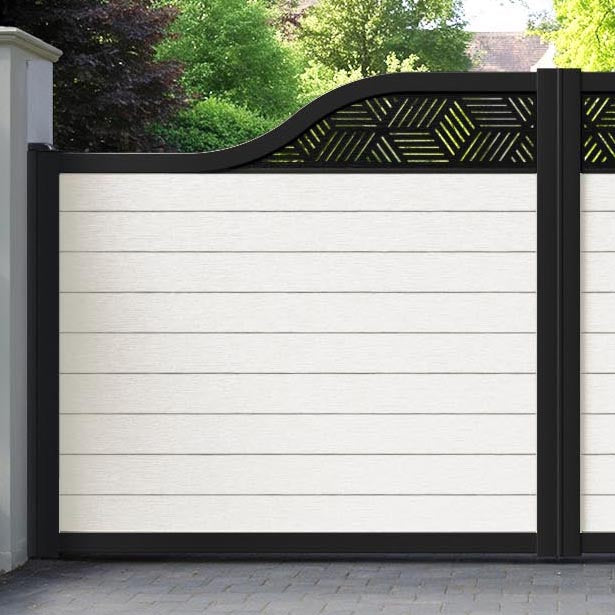 Fusion Cubed Curved Top Driveway Gate - Light Stone - Top Screen