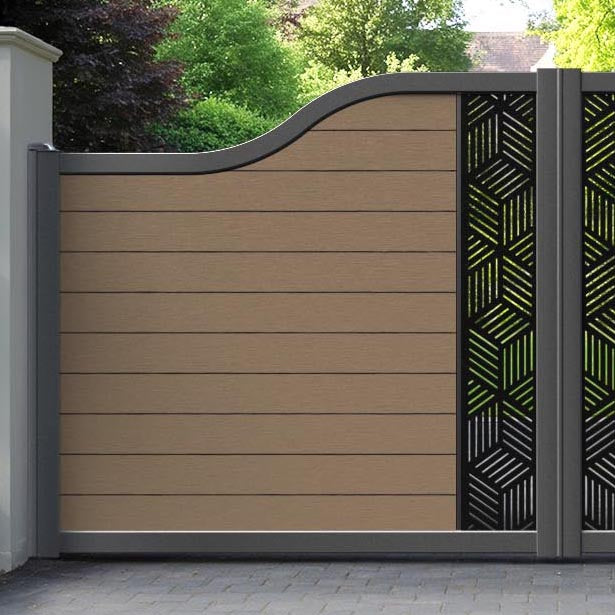 Fusion Cubed Curved Top Driveway Gate - Teak - Middle Screen