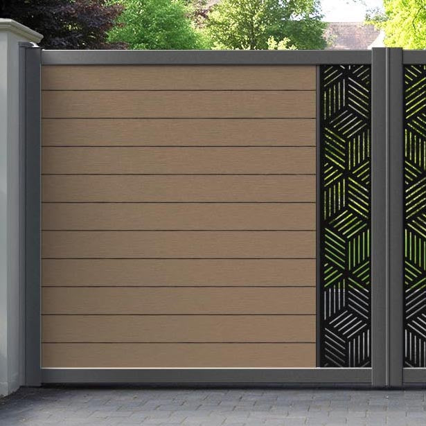 Fusion Cubed Straight Top Driveway Gate - Teak - Middle Screen