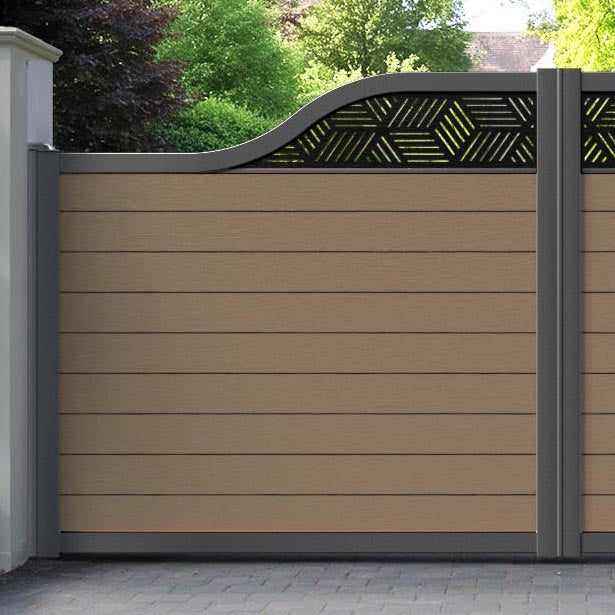 Fusion Cubed Curved Top Driveway Gate - Teak - Top Screen