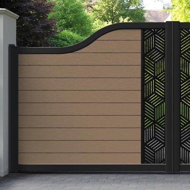 Fusion Cubed Curved Top Driveway Gate - Teak - Middle Screen