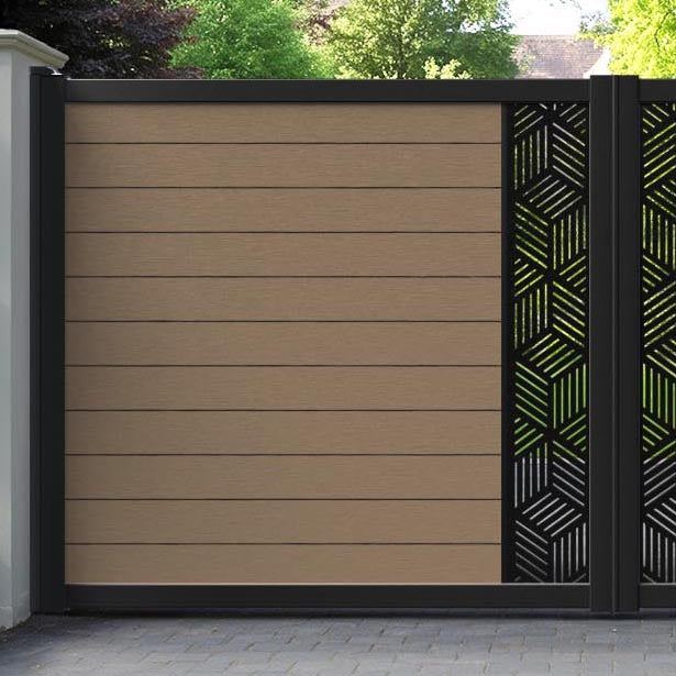 Fusion Cubed Straight Top Driveway Gate - Teak - Middle Screen