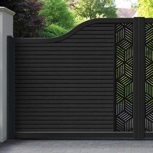 Hudson Cubed Curved Top Driveway Gate - Black - Middle Screen