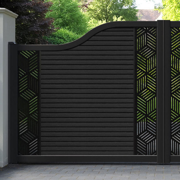 Hudson Cubed Curved Top Driveway Gate - Black - Middle & End Screen
