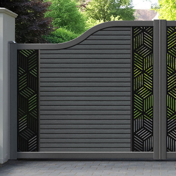 Hudson Cubed Curved Top Driveway Gate - Dark Grey - Middle & End Screen