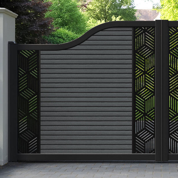 Hudson Cubed Curved Top Driveway Gate - Dark Grey - Middle & End Screen