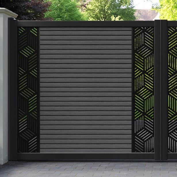 Hudson Cubed Straight Top Driveway Gate - Dark Grey - Middle & End Screen