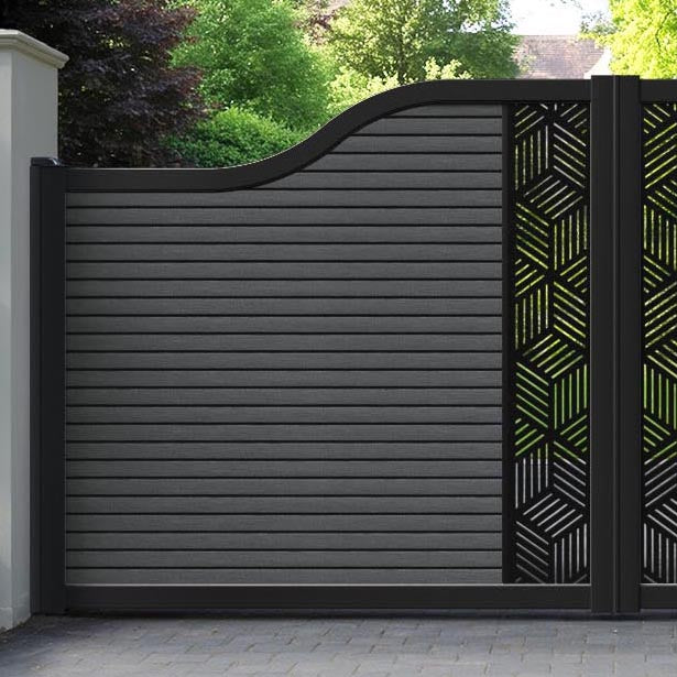Hudson Cubed Curved Top Driveway Gate - Dark Grey - Middle Screen