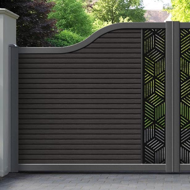 Hudson Cubed Curved Top Driveway Gate - Dark Oak - Middle Screen