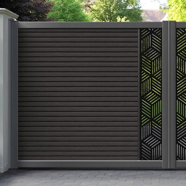 Hudson Cubed Straight Top Driveway Gate - Dark Oak - Middle Screen