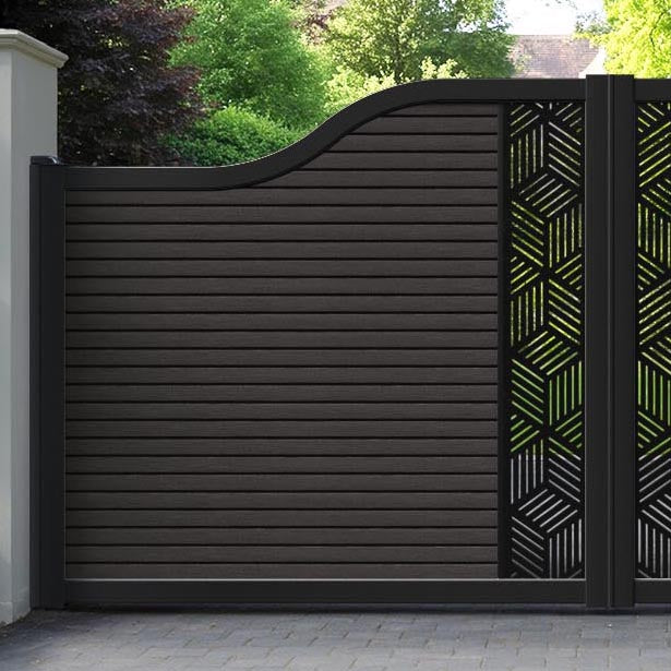 Hudson Cubed Curved Top Driveway Gate - Dark Oak - Middle Screen
