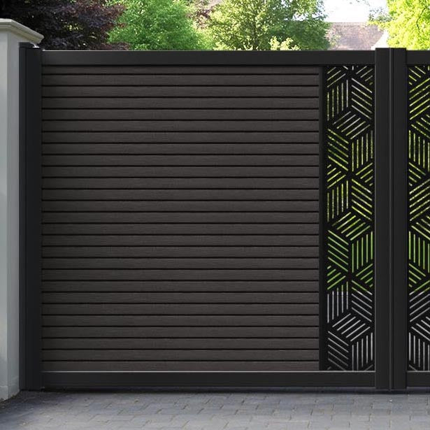Hudson Cubed Straight Top Driveway Gate - Dark Oak - Middle Screen