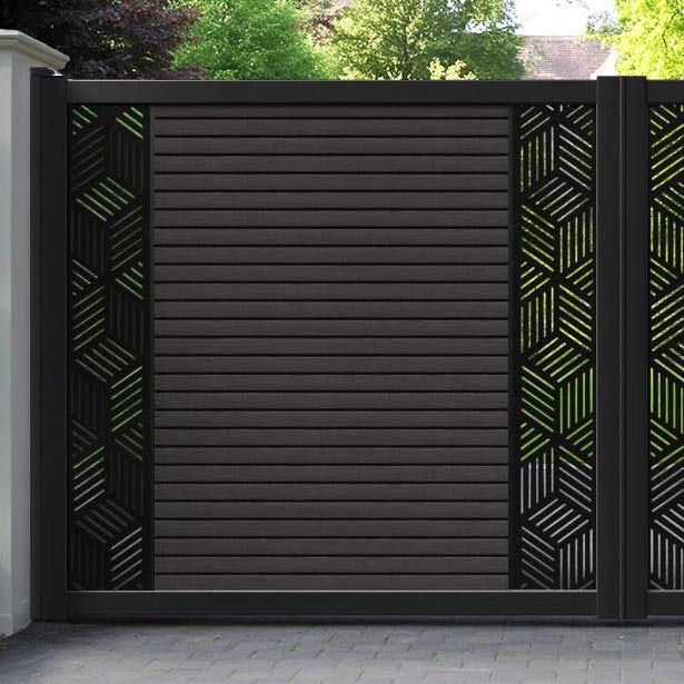 Hudson Cubed Straight Top Driveway Gate - Dark Oak - Middle & End Screen