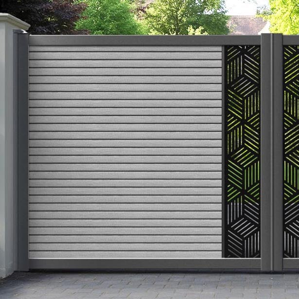 Hudson Cubed Straight Top Driveway Gate - Light Grey - Middle Screen