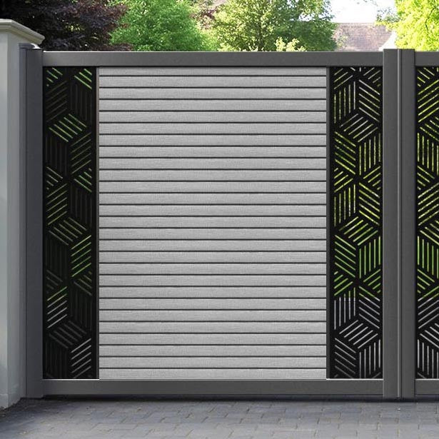 Hudson Cubed Straight Top Driveway Gate - Light Grey - Middle & End Screen