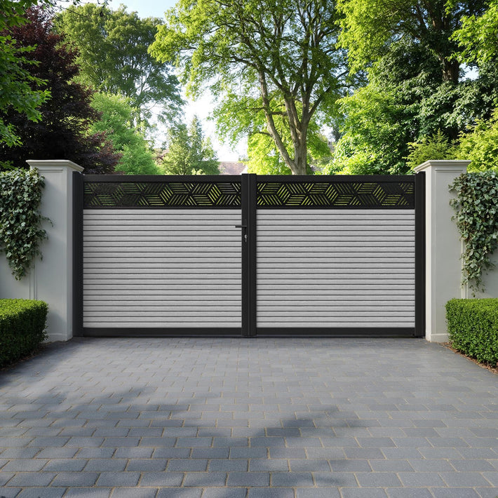 Hudson Cubed Straight Top Driveway Gate - Light Grey - Top Screen
