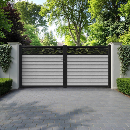 Hudson Cubed Straight Top Driveway Gate - Light Grey - Top Screen