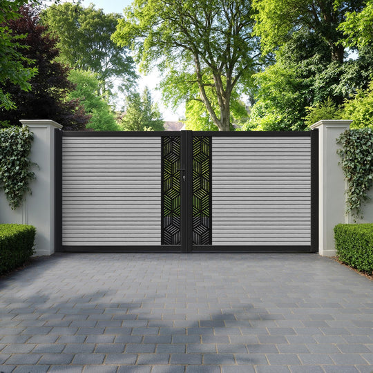Hudson Cubed Straight Top Driveway Gate - Light Grey - Middle Screen