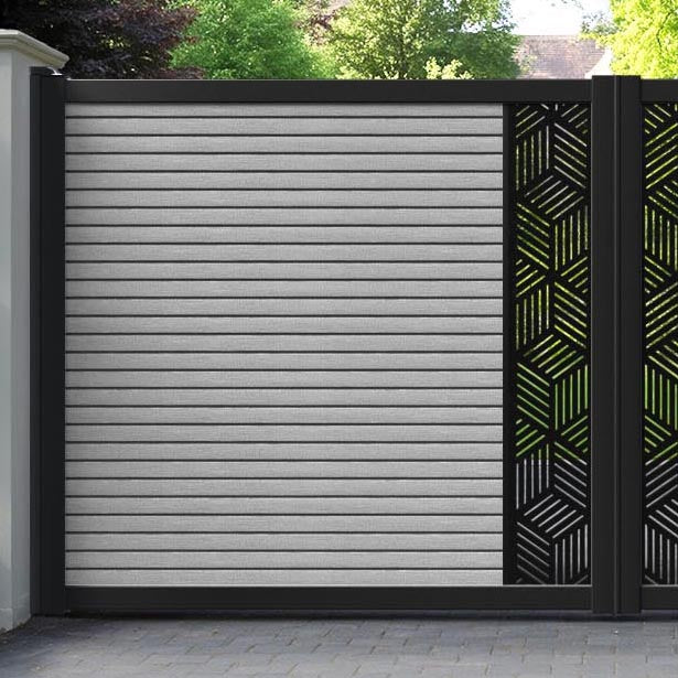 Hudson Cubed Straight Top Driveway Gate - Light Grey - Middle Screen