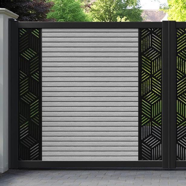 Hudson Cubed Straight Top Driveway Gate - Light Grey - Middle & End Screen