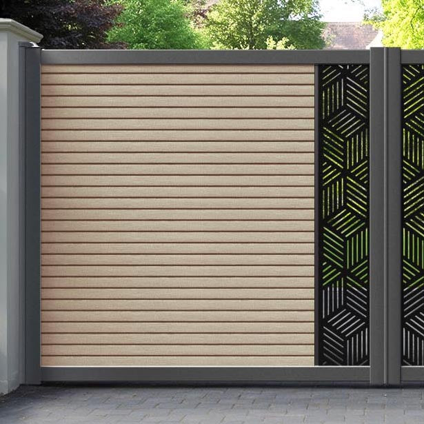 Hudson Cubed Straight Top Driveway Gate - Light Oak - Middle Screen