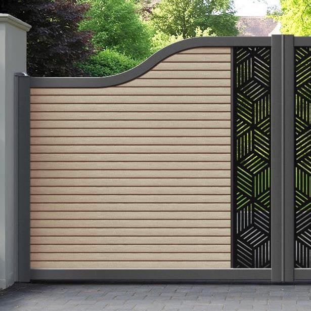 Hudson Cubed Curved Top Driveway Gate - Light Oak - Middle Screen