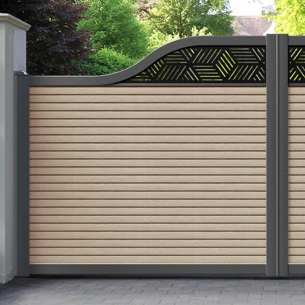 Hudson Cubed Curved Top Driveway Gate - Light Oak- Top Screen