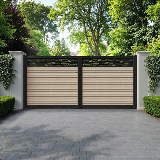 Hudson Cubed Straight Top Driveway Gate - Light Oak- Top Screen