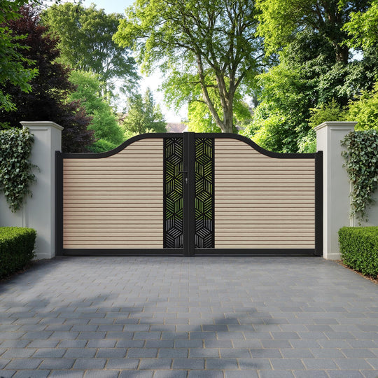 Hudson Cubed Curved Top Driveway Gate - Light Oak - Middle Screen