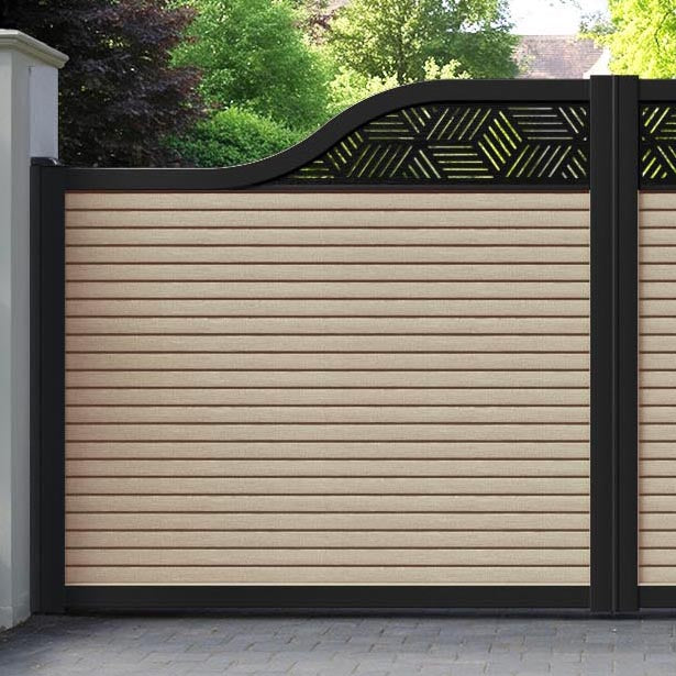 Hudson Cubed Curved Top Driveway Gate - Light Oak- Top Screen