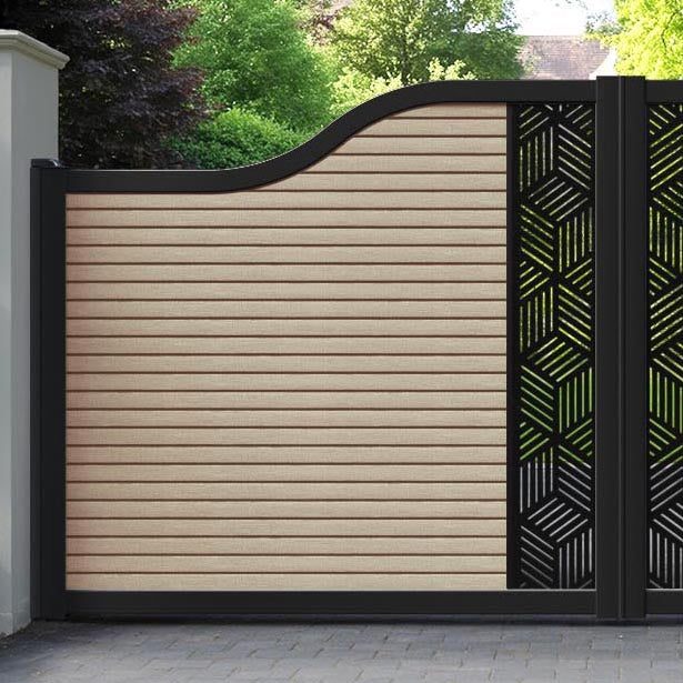 Hudson Cubed Curved Top Driveway Gate - Light Oak - Middle Screen