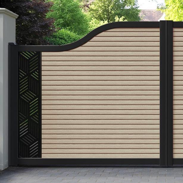Hudson Cubed Curved Top Driveway Gate - Light Oak- End Screen