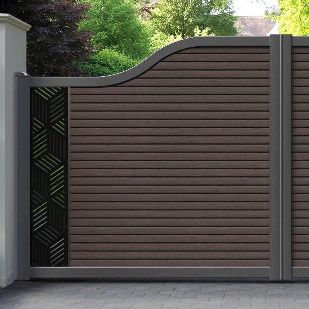 Hudson Cubed Curved Top Driveway Gate - Mid Brown - End Screen
