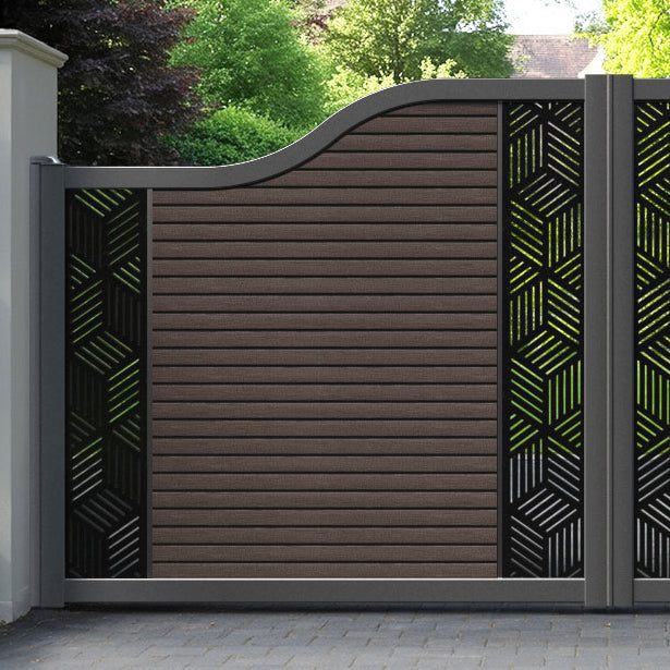 Hudson Cubed Curved Top Driveway Gate - Mid Brown - Middle & End Screen