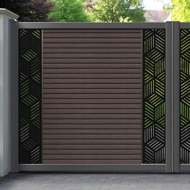 Hudson Cubed Straight Top Driveway Gate - Mid Brown - Middle & End Screen