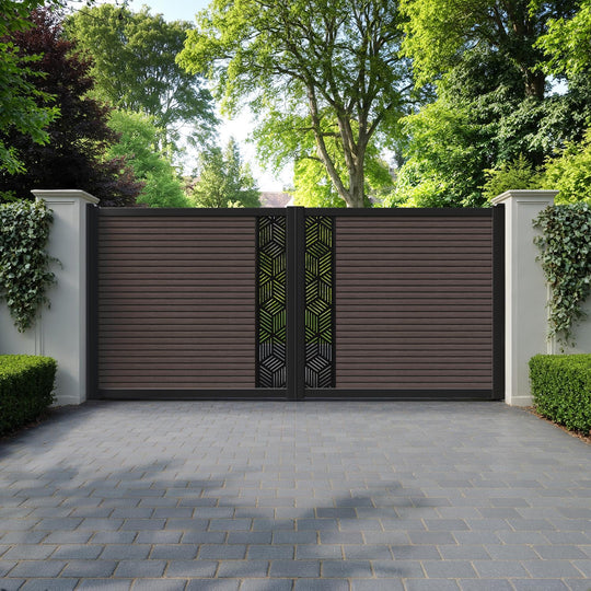 Hudson Cubed Straight Top Driveway Gate - Mid Brown - Middle Screen